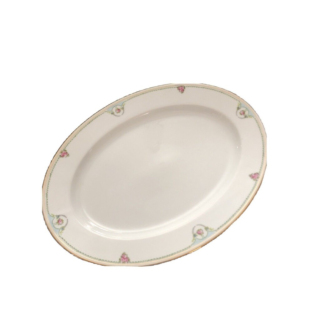 NORITAKE PATTERN N41 14” X 10” Serving Platter Plate Vintage Pink Rose Laurel